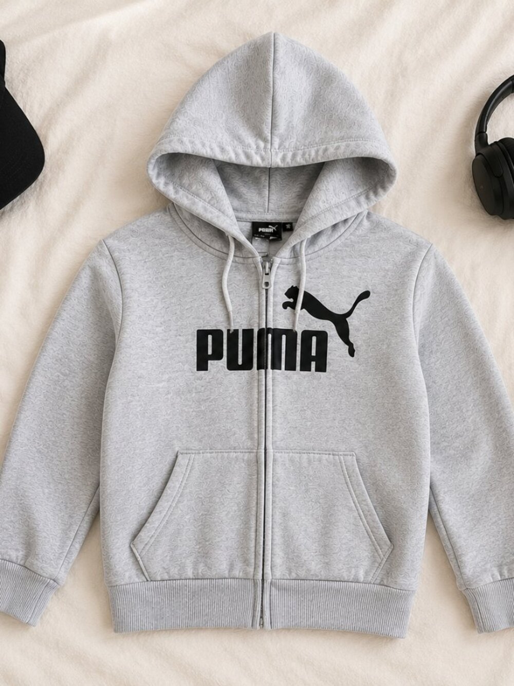Puma Boys Gray Zip Up Hoodie Medium Athletic Streetwear Jacket